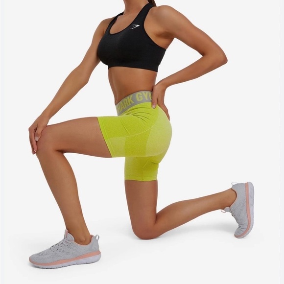 Gymshark Flex Shorts, Sz. S, Gray waistband, greenish yellow shorts, 3” inseam - Picture 2 of 12